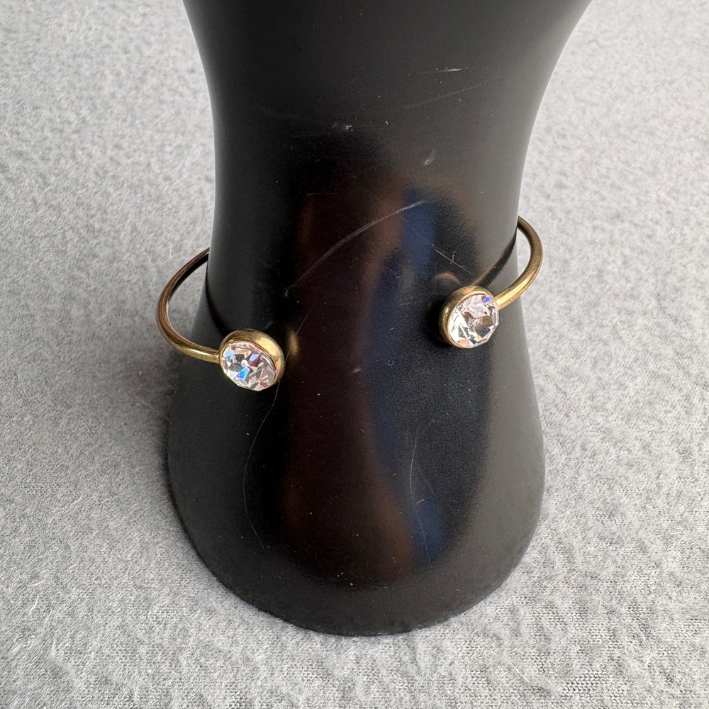 Gold Tone Crystal Open Cuff Bypass Bracelet Minimalist Clear Stone Bangle